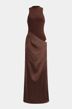 MICAS Maxi Dresses-Satin Patchwork Sleeveless Maxi Dress