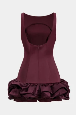 MICAS Mini Dresses-Satin Ruffle Hem Sleeveless Mini Dress
