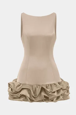MICAS Mini Dresses-Satin Ruffle Hem Sleeveless Mini Dress