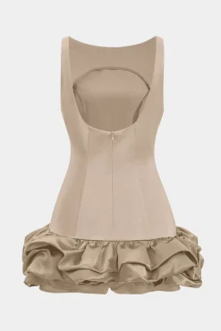 MICAS Mini Dresses-Satin Ruffle Hem Sleeveless Mini Dress
