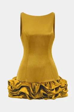 MICAS Mini Dresses-Satin Ruffle Hem Sleeveless Mini Dress