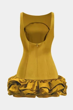 MICAS Mini Dresses-Satin Ruffle Hem Sleeveless Mini Dress