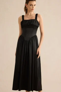 MICAS Maxi Dresses-Satin Sleeveless Maxi Dress BLACK