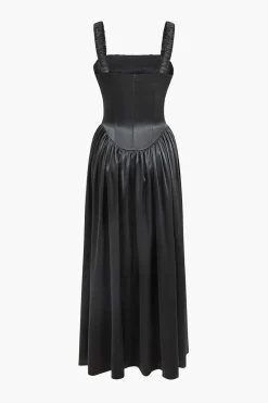 MICAS Maxi Dresses-Satin Sleeveless Maxi Dress BLACK