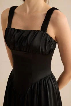 MICAS Maxi Dresses-Satin Sleeveless Maxi Dress BLACK