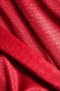 MICAS Long Sleeve Dresses|Mini Dresses-Satin Tie-Up Ruched Long Sleeve Mini Dress RED