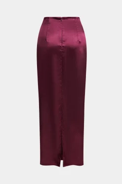 MICAS Skirt Sets-Satin Twist Knot Long Sleeve Top And Skirt Set BURGUNDY
