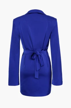 MICAS Long Sleeve Dresses|Mini Dresses-Satin Wrapped Shirt Dress NAVY