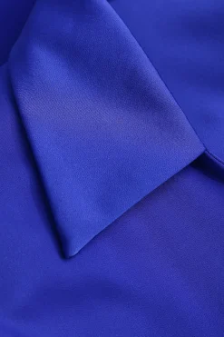 MICAS Long Sleeve Dresses|Mini Dresses-Satin Wrapped Shirt Dress NAVY