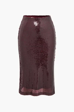 MICAS Skirt Sets-Sequin Cami Top And Skirt Set BURGUNDY