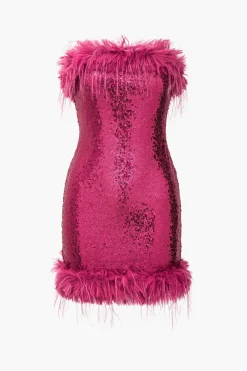 MICAS Mini Dresses-Sequin Feather Sleeveless Mini Dress RASPBERRY
