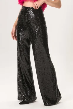 MICAS Pants-Sequin High Waisted Wide Leg Trousers BLACK