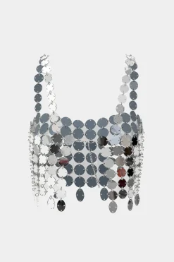 MICAS Tank Tops & Cami-Sequin Metallic Cut Out Tank Top SILVER