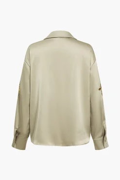 MICAS Long Sleeve Tops|Long Sleeves Tops-Sequin Slit Long-Sleeve Shirt KHAKI