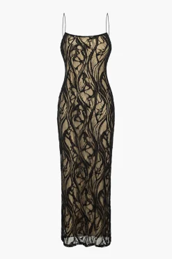 MICAS Maxi Dresses-Sheer Lace Embroidered Slip Maxi Dress KHAKI