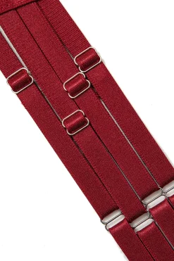 MICAS Lingerie & Sleepwear-Sheer Mesh Belted Backless Bodysuit With Glove BURGUNDY