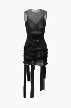 MICAS Midi Dresses-Sheer Mesh Wrap Tie Ribbon Mini Dress