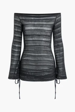 MICAS Swimwear-Sheer Off Shoulder Bell Sleeve Cover Up BLACK