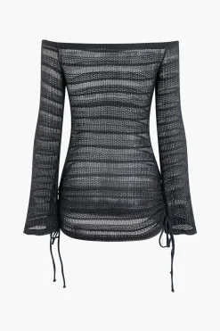 MICAS Swimwear-Sheer Off Shoulder Bell Sleeve Cover Up BLACK