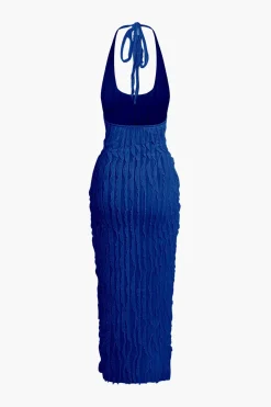 MICAS Maxi Dresses-Sheer Ruffle Texture Halter Backless Maxi Dress