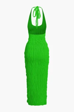 MICAS Maxi Dresses-Sheer Ruffle Texture Halter Backless Maxi Dress