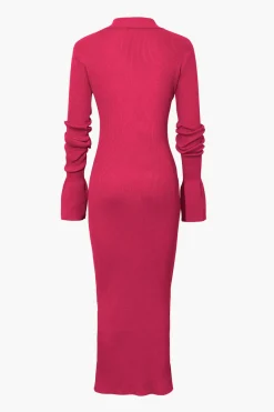 MICAS Long Sleeve Dresses|Maxi Dresses-Shell Sleeve Ribbed Buttons Down Maxi Dress