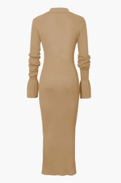 MICAS Long Sleeve Dresses|Maxi Dresses-Shell Sleeve Ribbed Buttons Down Maxi Dress