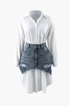 MICAS Skirt Sets|Vacation Sets-Shirt Dress And Denim Corset Two-piece WHITE