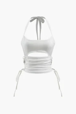 MICAS Tank Tops & Cami-Side Tie Halter Top WHITE