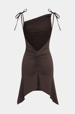 MICAS Mini Dresses-Sleeveless Backless Tie Up Mini Dress BROWN