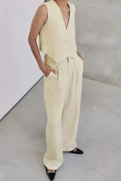 MICAS Pant Sets-Sleeveless Button Vest And Wide Leg Pants Set