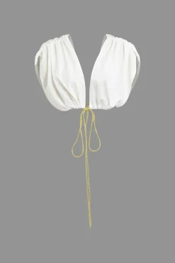 MICAS Skirt Sets-Sleeveless Deep V-Neck Crop Top And Tie Split Maxi Skirt Set WHITE