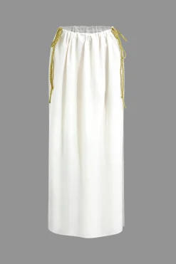 MICAS Skirt Sets-Sleeveless Deep V-Neck Crop Top And Tie Split Maxi Skirt Set WHITE