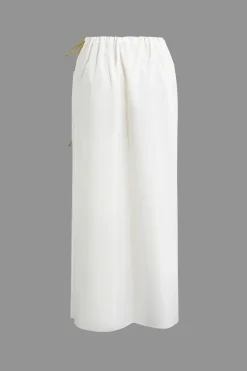 MICAS Skirt Sets-Sleeveless Deep V-Neck Crop Top And Tie Split Maxi Skirt Set WHITE