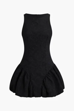MICAS Mini Dresses-Sleeveless Puff Hem Mini Dress BLACK
