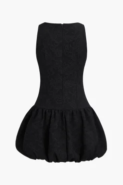 MICAS Mini Dresses-Sleeveless Puff Hem Mini Dress BLACK