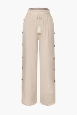 MICAS Pant Sets-Smocked Tube Top And Side Button Pants Set KHAKI