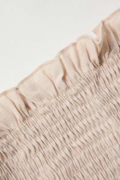 MICAS Pant Sets-Smocked Tube Top And Side Button Pants Set KHAKI