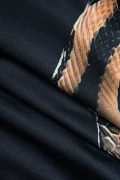 MICAS Long Sleeve Dresses|Maxi Dresses-Snake Print Cut Out Long Sleeve Slit Maxi Dress BLACK