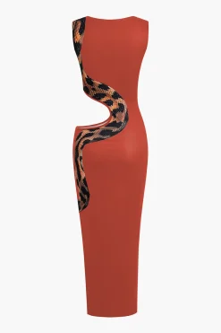 MICAS Maxi Dresses-Snake Print Cut Out Sleeveless Slit Maxi Dress