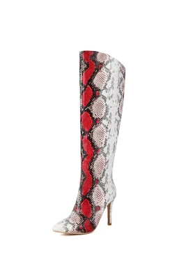 MICAS Shoes|Boots-Snake Skin Faux Leather High Heel Pointed Toe Over The Knee Boots SCARLET