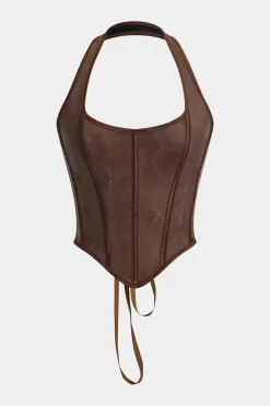 MICAS Tank Tops & Cami-Snake Skin Faux Leather Tie-Up Cami Top BROWN