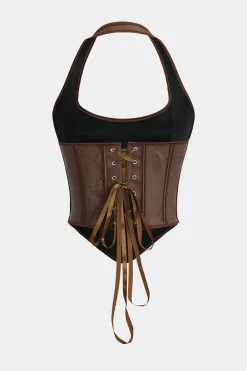 MICAS Tank Tops & Cami-Snake Skin Faux Leather Tie-Up Cami Top BROWN