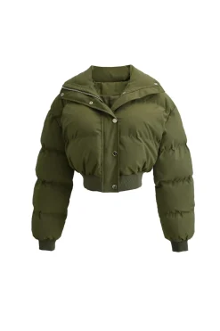 MICAS Outerwear|Outerwear-Solid Button Zipper Puffer Outerwear