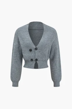 MICAS Knitwear|Knit Sets-Solid Knit Button V-neck Top And Mini Skirt Set