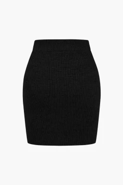 MICAS Knitwear|Knit Sets-Solid Knit Button V-neck Top And Mini Skirt Set