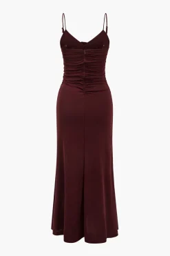 MICAS Midi Dresses-Solid Appliques Ruched Slip Midi Dress BURGUNDY