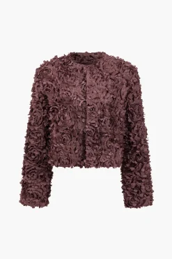 MICAS Outerwear|Outerwear-Solid Appliques Textured Jacket BURGUNDY