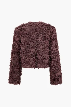 MICAS Outerwear|Outerwear-Solid Appliques Textured Jacket BURGUNDY
