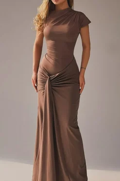 MICAS Maxi Dresses-Solid Asymmetrical Knot Maxi Dress